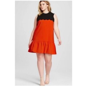 Victoria Beckham Black & Orange Sleeveless Dress w/ Scalloped Accents, Size 2X